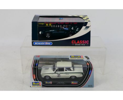 Scalextric - Revell -  2 x boxed slot cars, a Lotus Cortina driven by Massimo Vezzosi # 08376 and a 1958 Vanwall Grand Prix c