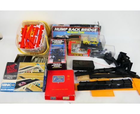 Scalextric - Minic - Three boxed / partially boxed slot cars with a boxed and unboxed collection of Scalextric track sections