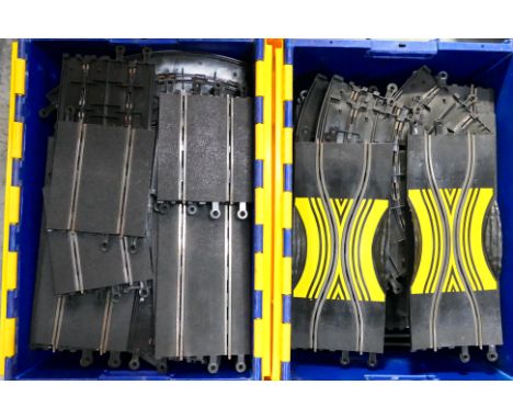 Scalextric - Two large plastic container boxes with a very large quantity of Scalextric 'Classic'  track. Track sections show