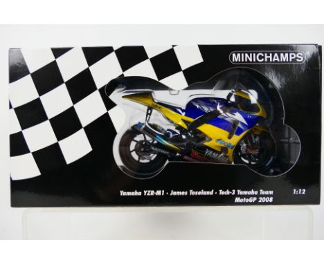 Minichamps - A boxed James Toseland Tech-3 Yamaha Team Moto GP 2008 bike in 1:12 scale. # 122083052. The model appears mint i