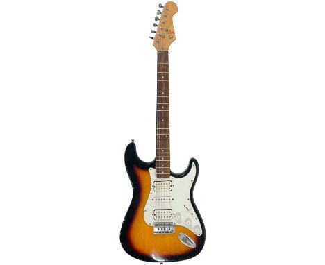 Riproar electric guitar. Stratocaster-style model, Finish: Sunburst.