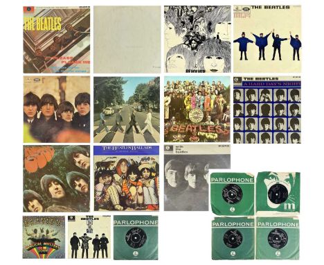 An excellent collection of The Beatles 12" and 7" vinyl.  The albums include; 'Please Please Me' (PMC 1202, 1963) G/VG, 'With