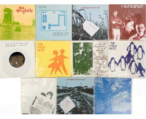 A rare selection of 'Sarah Records' 7" vinyl. Eleven in total.  Another Sunny Day; 'Anorak City' (single-sided Flexi-disc, SA