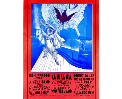 Bill Graham Presents in San Francisco 'Eric Burdon and War, Santana, and Buddy Miles'. An original 1971 concert flyer. Printe