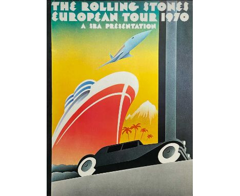 Original The Rolling Stones poster European Tour 1970.  Featuring artwork by John Pasche, creator of the famous lips and tong