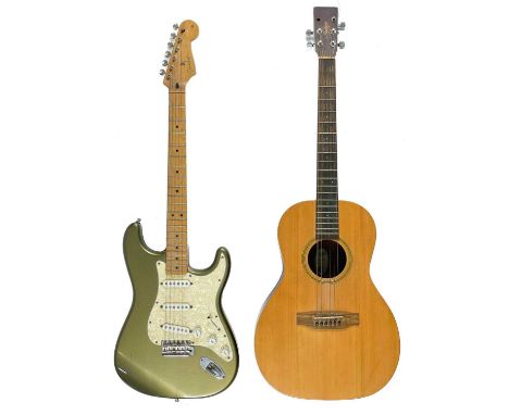 Fender Deluxe Series 'Powerhouse' Stratocaster. and a Hudson HO-STD parlour guitar.  Made in Mexico, the Stratocaster has an 