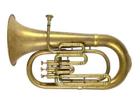 Vintage Brass Euphonium. A three-valve model which is lacking a maker's mark, the euphonium includes a case.The instrument ap