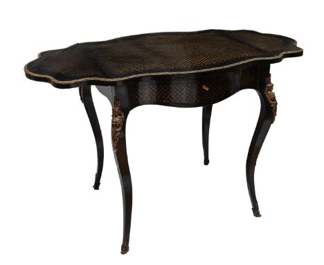 Late 19th Century A Japanned and brass inlay French small sofa table  Dimensions: 28.5 in. (H) x (fully extended) 48 in. or (