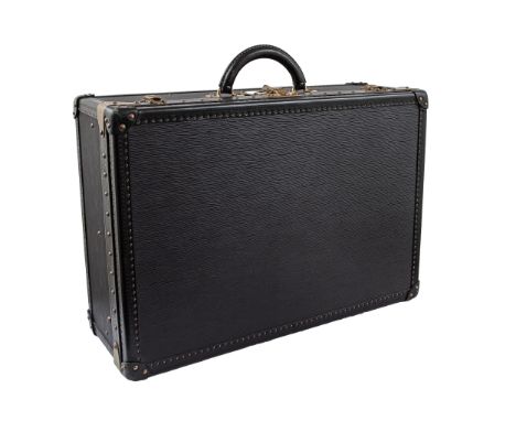 Property of a Gentleman  Louis Vuitton A black epi leather trunk With brass fittings, grey suede divider insert, leather top 