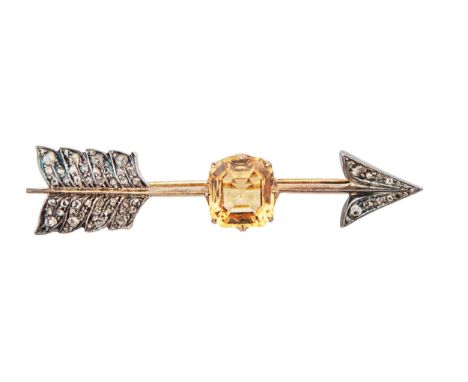 Antique  A topaz (?) and rose cut diamond arrow brooch  Weight: ApproximatelyÂ&nbsp;9 grams