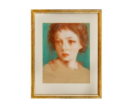 Endre Balint, Hungarian (1914-1986) Portrait of a Young Lady, 1934 Chalk on paper Signed lower left  Dimensions: (Frame) 18 i