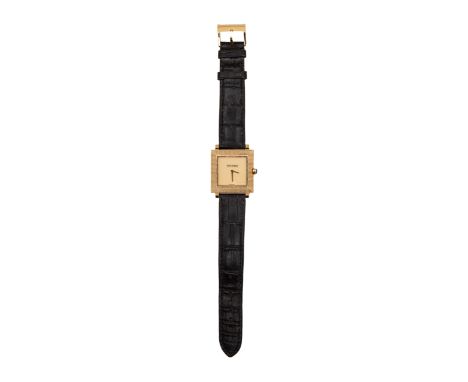 Boucheron Circa 1960 An 18 carat gold and leather strap watch  Weight: Approximately 31 grams