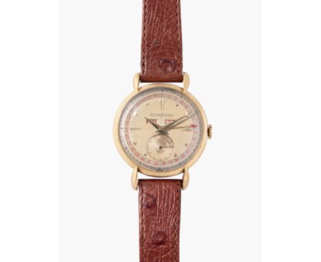 Jaeger LeCoultre, 1940er Jahre750 Gelbgold-Gehäuse Nr. 296163, 35,5 mm. JLC Handaufzug Kal. 484/A, Werk Nr. 351636. Beiges Zi