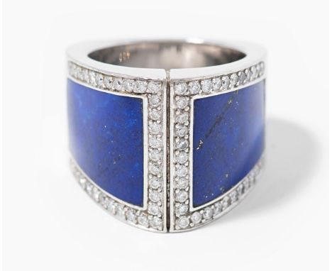 Binder Lapislazuli-Brillant-RingZürich, 1980er Jahre. 750 Weissgold. Kleinfinger-Ring in konischer Form. Ringschultern mit ei