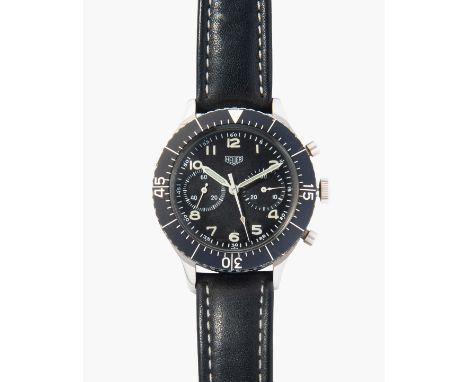 Heuer Flyback-Chronograph, 1960/70er JahreRef. 1550SG. Serien Nr. 320056. Edelstahl-Gehäuse, 42,5 mm. Valjoux Kal. 230. Schwa