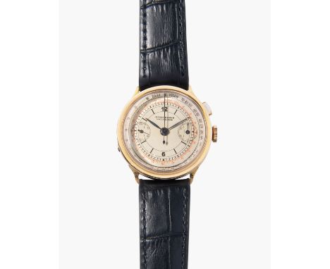 Ulysse Nardin, 1950er Jahre750 Gelbgold-Taschenuhr-Gehäuse Nr. 53838, 35 mm. Eindrücker-Schaltrad-Chronograph signiert Ulysse