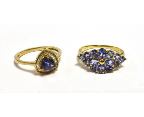 TJC 375/9K; TWO GEM SET DRESS RINGS (PURPLE) RING SIZES O, P Weight 5.3g sold as seen