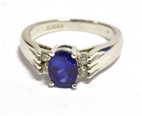 ILIANA 18k SAPPHIRE AND DIAMOND DRESS RING IN WHITE METAL Ring size N1/2, weight 5g