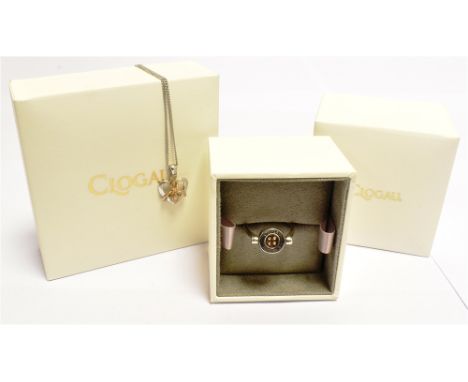CLOGAU; SILVER RING AND SILVER HEART NECKLACE (individually boxed) Ring size P