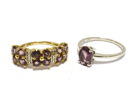 TGGC 375 TWO GEM SET DRESS RINGS (PURPLE) Ring sizes N, O Total weight 4.5g approx.