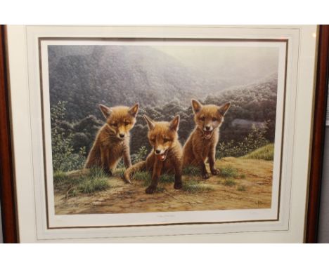 A SIGNED LIMITED EDITION PRINT, TITLED 'THREE LITTLE FOXES' BY IAN NATHAN