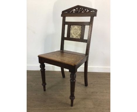 VICTORIAN HALL CHAIR, with inset back tile
