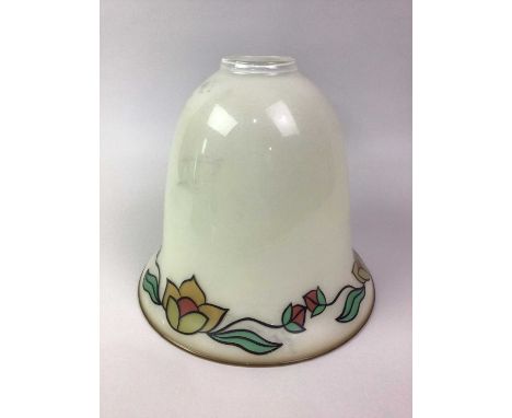 GROUP OF FIVE ART DECO STYLE LAMP SHADES, 20TH CENTURY each of bell shaped form, decorated with flowers and foliage20cm highQ