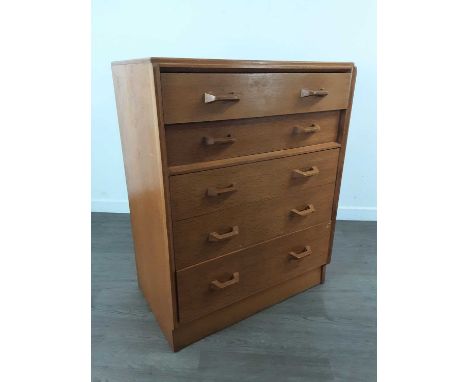 OAK G-PLAN BRANDON CHEST, MID CENTURY  fitted with five drawers, with original G-Plan stamp97cm high, 76cm wideSome small scr