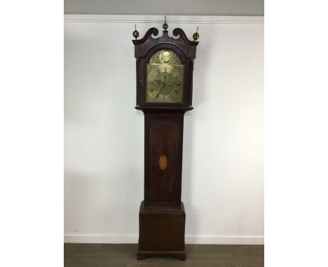 GEORGE III MAHOGANY LONGCASE CLOCK, LATE 18TH/EARLY 19TH CENTURY  with swan neck pediment over a brass dial inscribed D Somer
