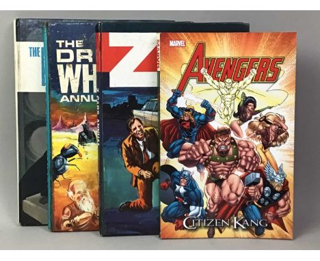 GROUP OF VARIOUS BOOKS AND ANNUALS, including Dr Who, The Avengers, The Commando Gold Collection books, Danger Man, New Gods 