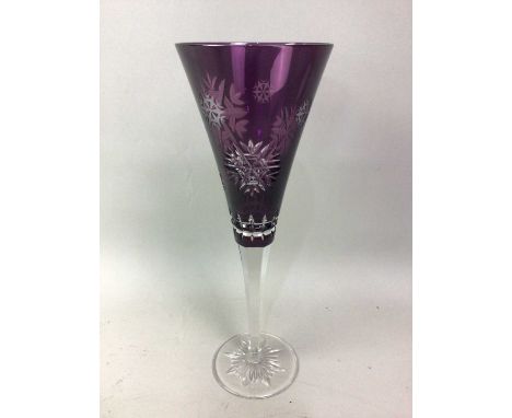 WATERFORD CRYSTAL SNOWFLAKE WISHES FLUTE, AND A JOHNSON BROS TEA SERVICE  the flute in amethyst glass, with original fitted c