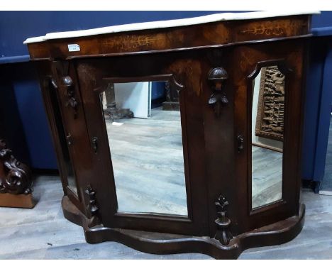VICTORIAN INLAID WALNUT CHIFFONIER, with mirrored back and marble top83cm high