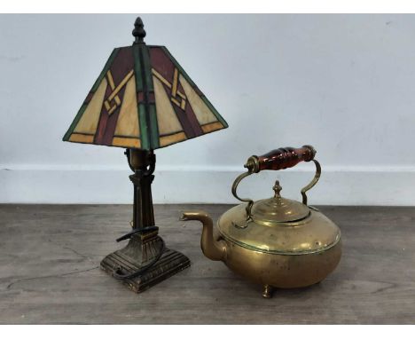 GROUP OF VICTORIAN BRASS WARE, including toddy kettles and a lantern hanging light 