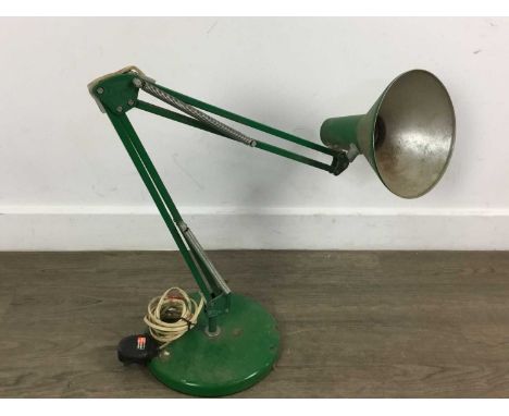 ANGLEPOISE LAMP, AND OTHER ITEMS the lamp in the style of Herbert Terry, also a small carved stool, carved wood panel depicti