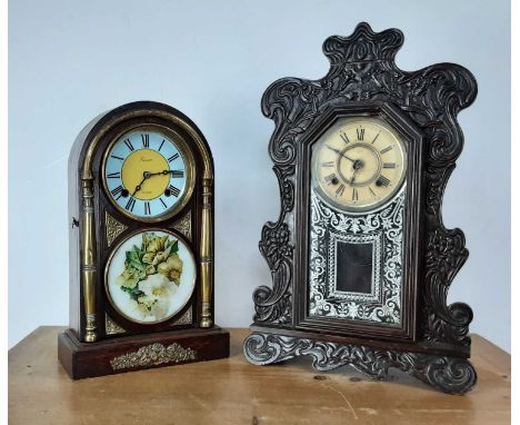 COLLECTION OF CLOCKS, 19TH CENTURY AND LATER including wall clocks and mantel clocks, also a brass longcase clock dial and mo