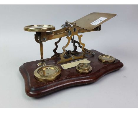 SET OF VICTORIAN POSTAL SCALES AND WEIGHTS, with ivorine cartouche