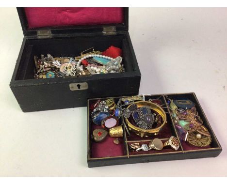 COLLECTION OF COSTUME JEWELLERY, including some silver, Victorian bangle and other items