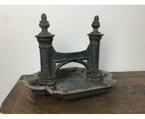 VICTORIAN CAST IRON BOOT SCRAPER ON STAND, AND A YEW WOOD GAVEL the boot scraper on cast iron standboot scraper 28cm high, 34