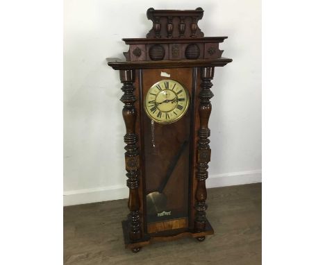 VICTORIAN VIENNA STYLE WALL CLOCK, LATE 19TH CENTURY  with cream enamel and brass dial106cm high 