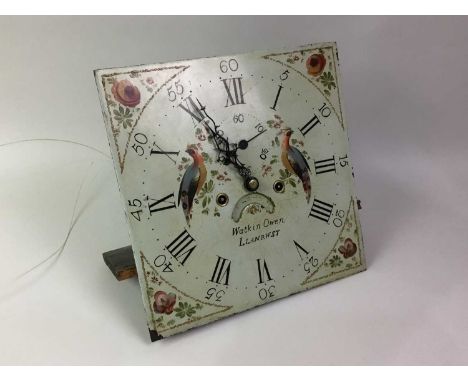 OAK LONGCASE CLOCK FACE, EARLY 19TH CENTURY  with painted dialThe clock face, movement and sections of the case are all that 