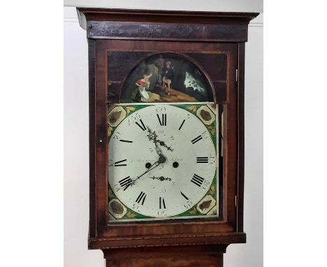 VICTORIAN MAHOGANY LONGCASE CLOCK, with painted dial, Roman numerals and two subsidiary dials203cm high