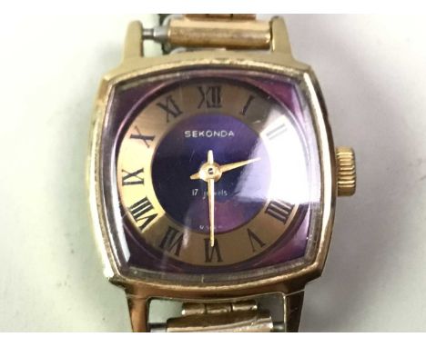 THREE GOLD PLATED WRIST WATCHES, including Rotary, H Samuel and Ingersoll, two on leather straps