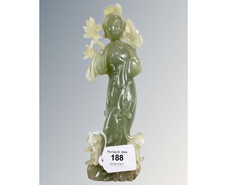 A large carved jade figure depicting a Geisha, height 26.5 cm.