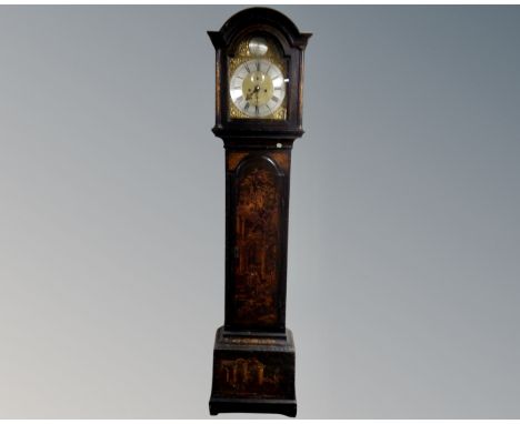 An 18th century and later Chinoiserie longcase clock, the lacquered case and hood circa 1760, with reproduction movement and 