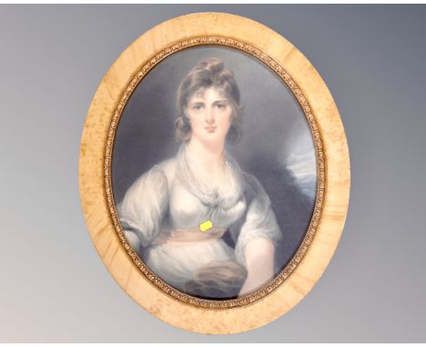 An eighteenth century style oval portrait print 51 cm x 41 cm in gilt birch frame