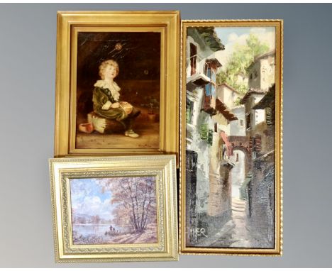 Edward Peel : Portrait of a boy, oil on canvas, signed and dated 1922, together with a further oil painting, a print after Do