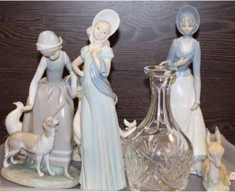 GOOD COLLECTION OF CERAMIC LLADRO AND NAO FIGURES
including three Nao, two Lladro, two in the style of Lladro and a crystal d