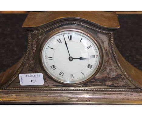 SILVER PLATED MANTEL CLOCK 
together with two vintage cameras 