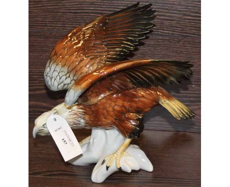 TWO CERAMIC FIGURES MODELLED AS BIRDS OF PRAY
possibly West German, one an owl, the other an eagle, the owl 25.5cm high