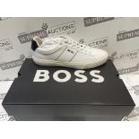 BRAND NEW PAIR OF BOSS AIDEN TENN FLIPP OPEN WHITE TRAINERS SIZE 7